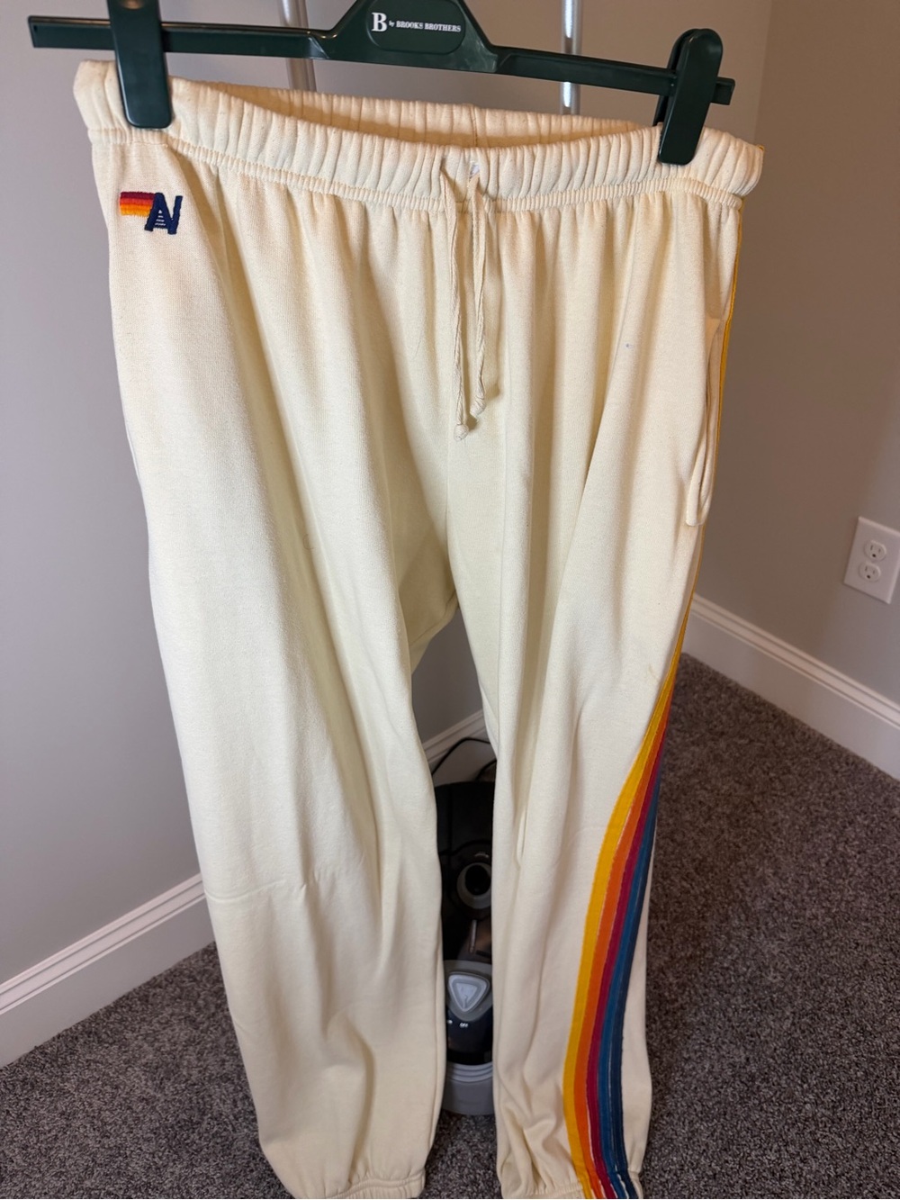 Aviator Nation Vintage White Sweatpants with Rainbow Side Stripes